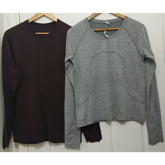 Lululemon womens size 10 swiftly tech running shirt gray burgundy lot of 2 - Picture 1 of 9